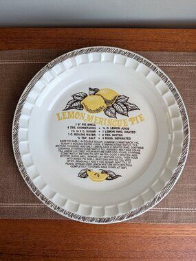Vintage Lemon Meringue Recipe Pie Plate | Ceramic Royal China Jeannette